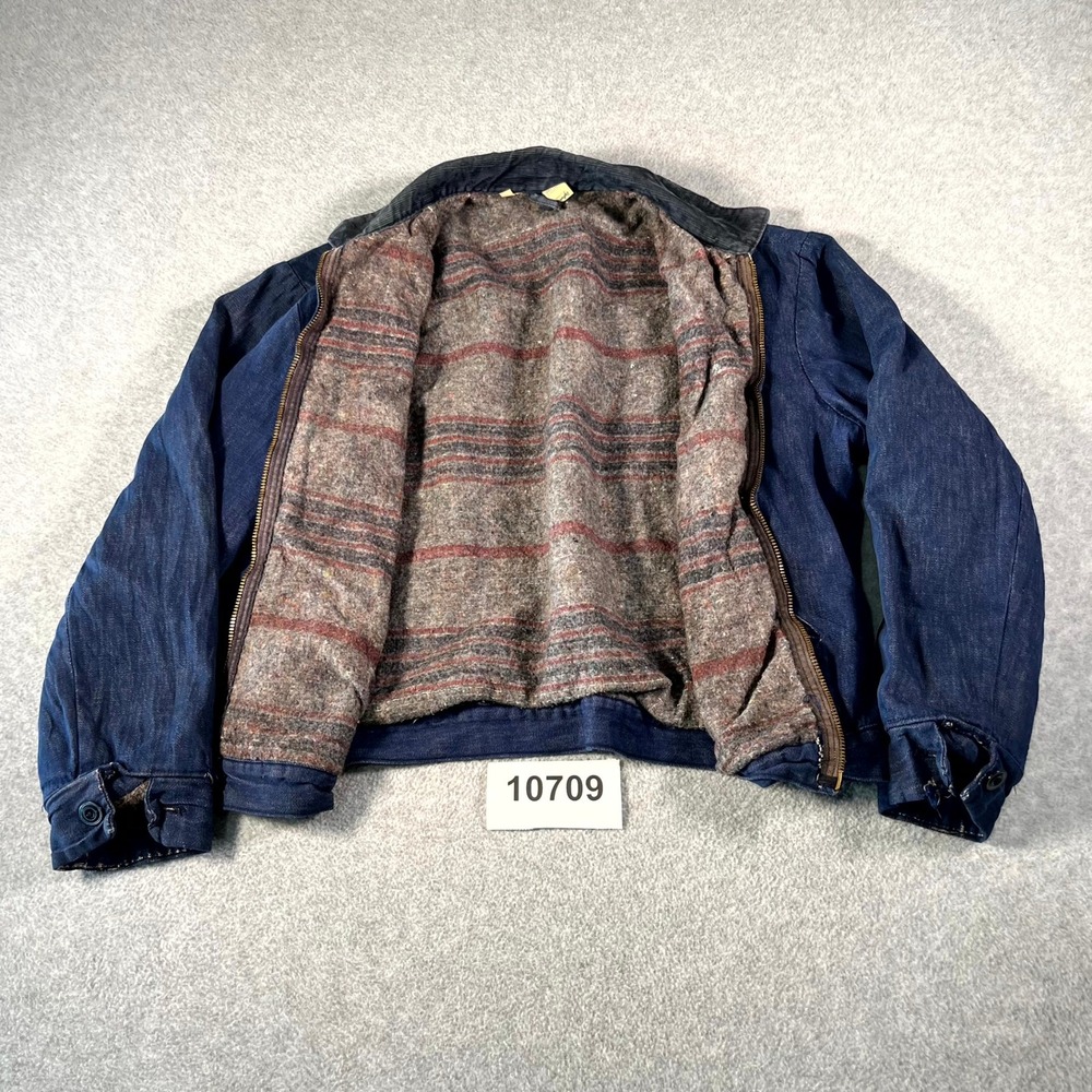 Vintage Wrangler Denim Jacket Mens 42 Blue Striped Lined Long Sleeve Collared
